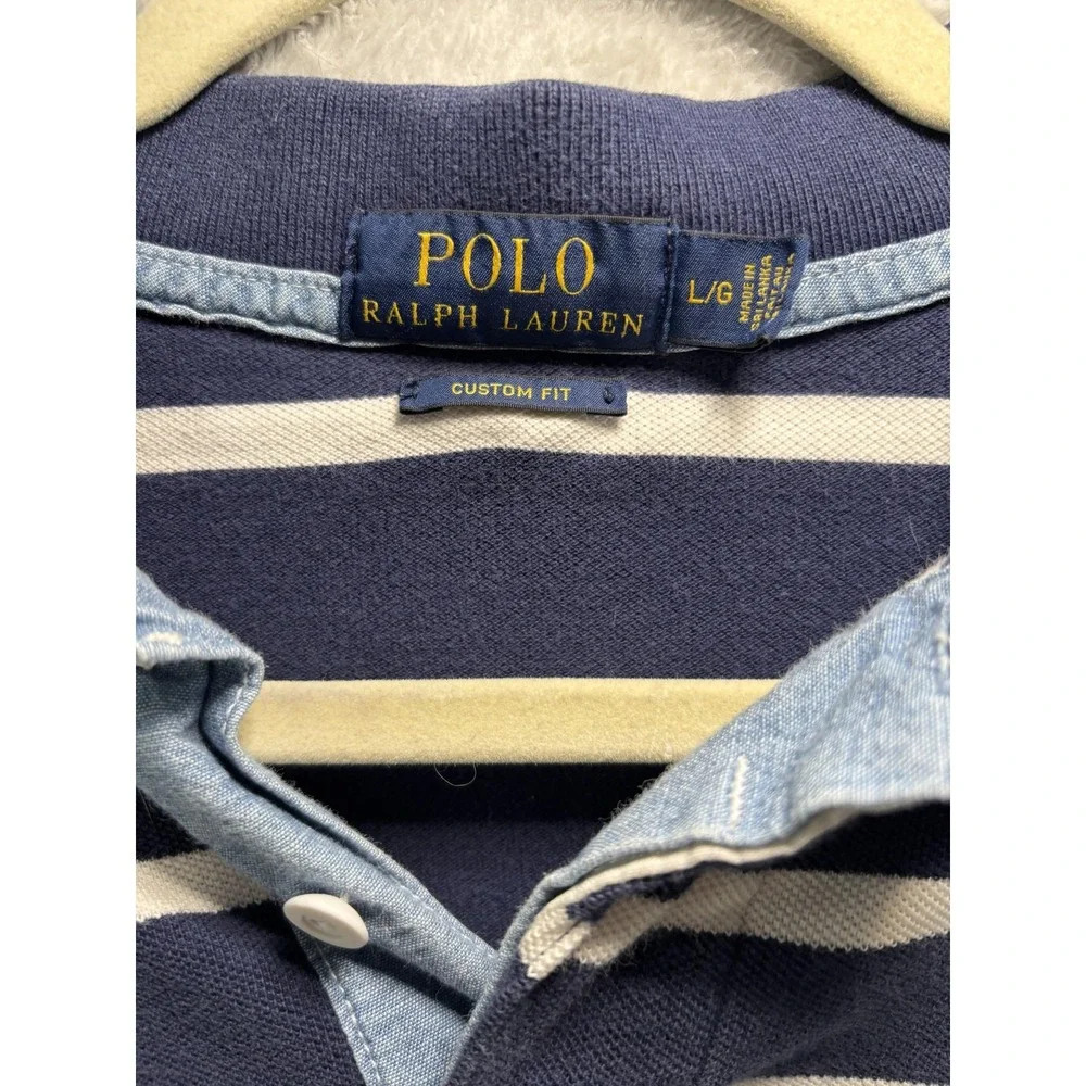Polo Ralph Lauren Shirt Mens Large‎ Custom Fit Short Sleeve Striped Rugby